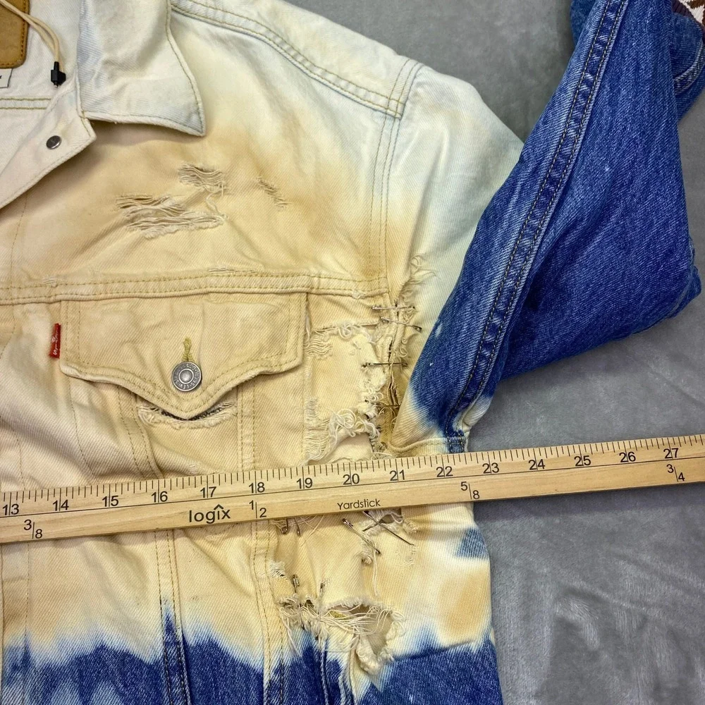 Levis Distressed Ombre Tie Dye Denim Trucker Jacket Custom Bleached Safety Pin L